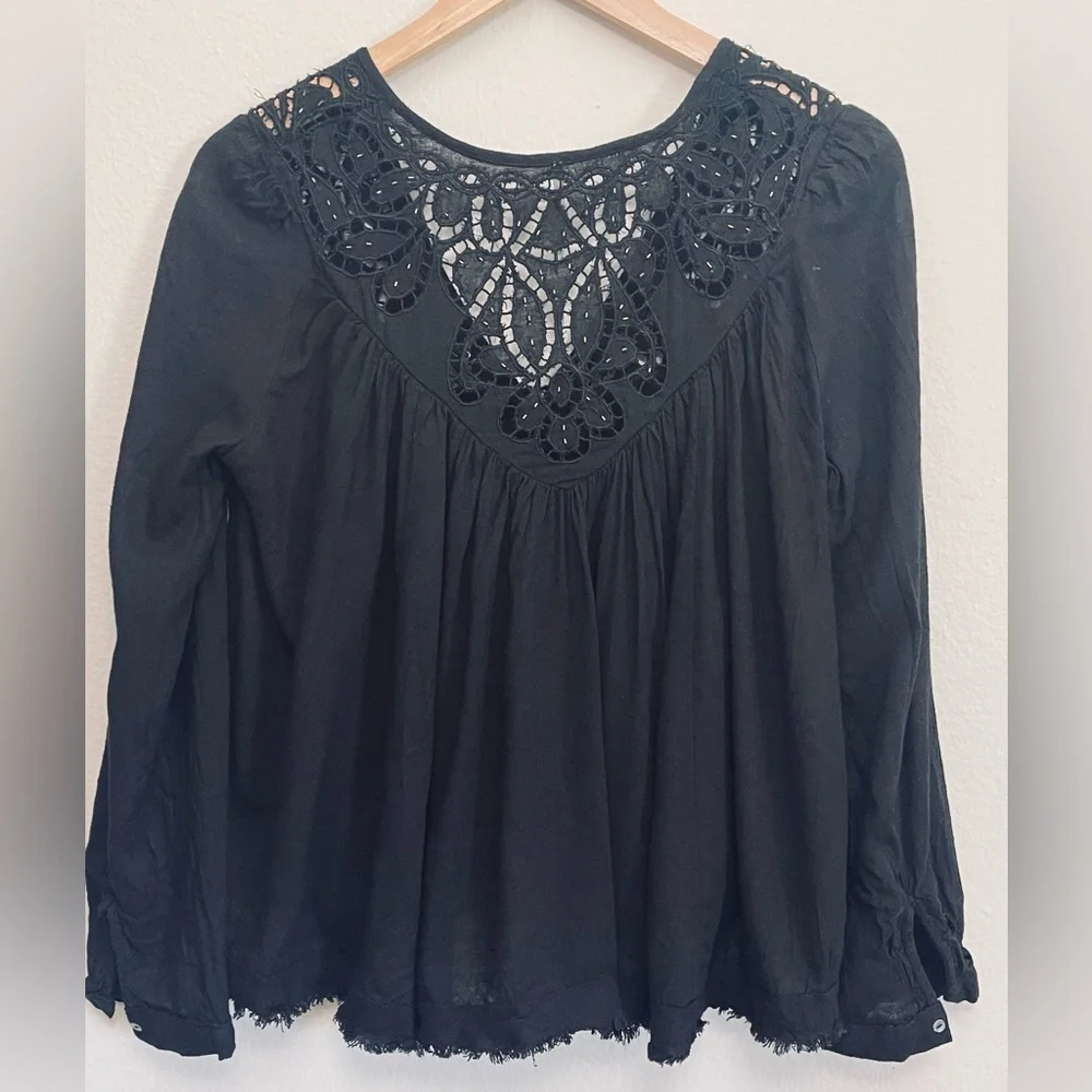 Free People Boho Black Flowy Cutout Lace Detail sz XS/S Elaved Boho Festivalcore